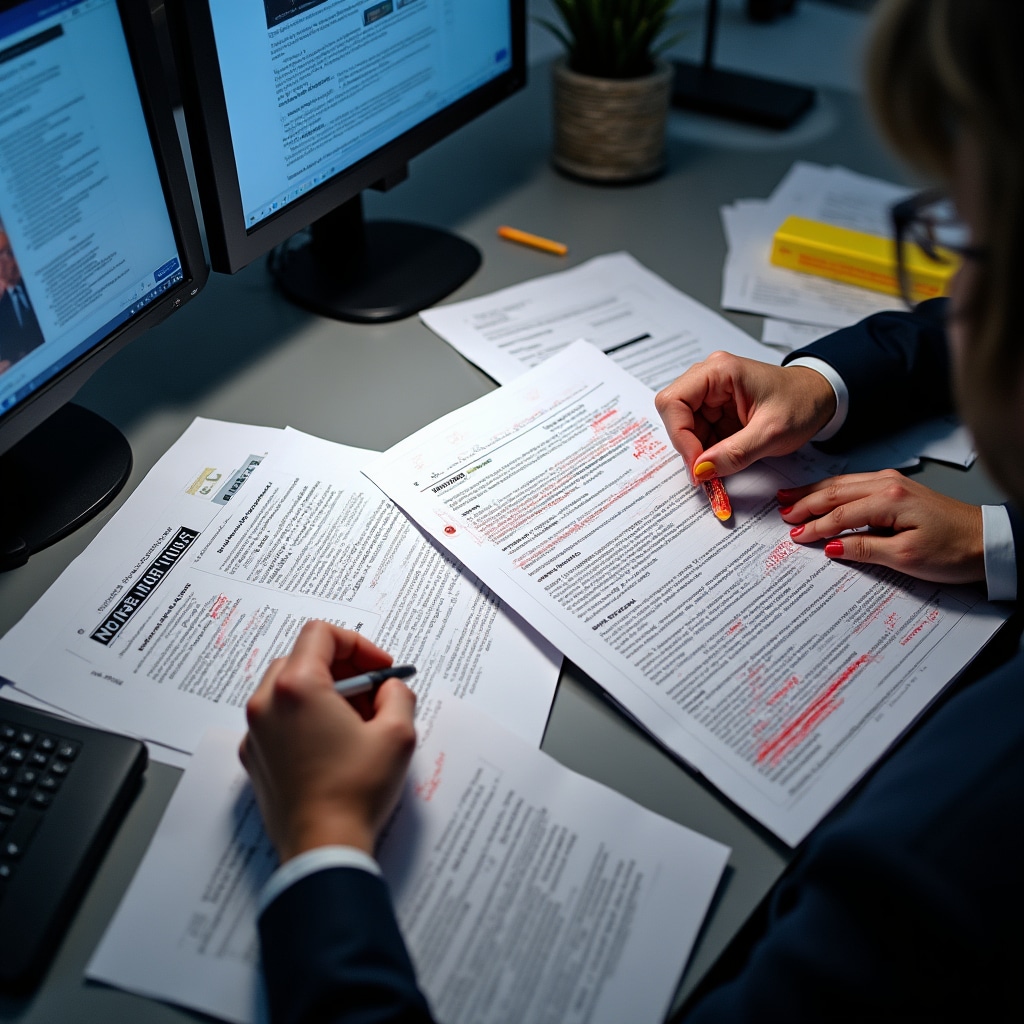 Journalist reviewing sources and verifying information for accuracy